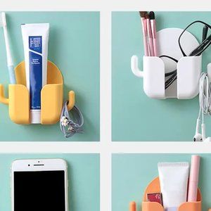White Remote Control and Phone Charging Wall Mounted Organizer